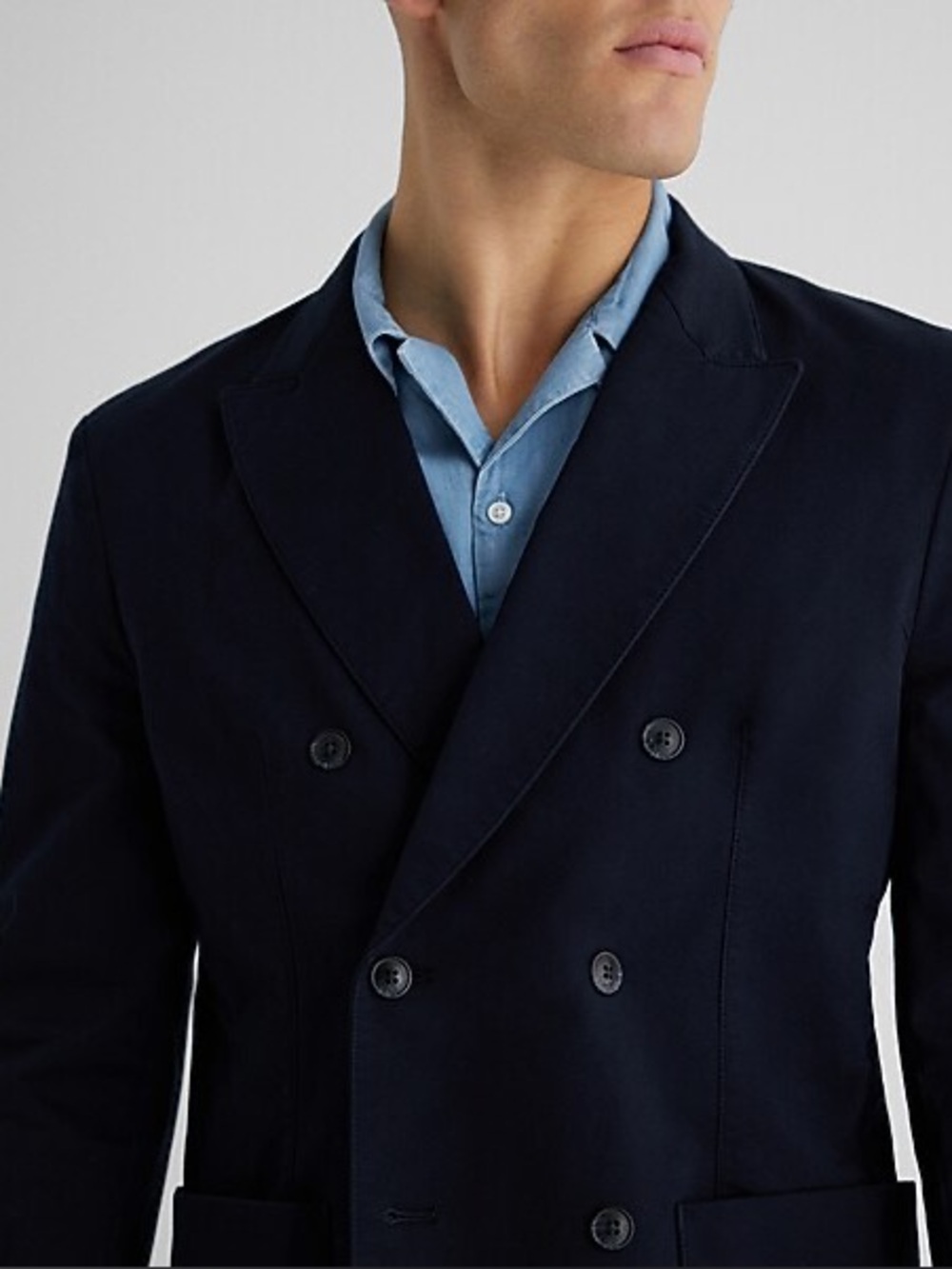 EXPRESS Slim Navy Double Breasted Modern Chino Blazer